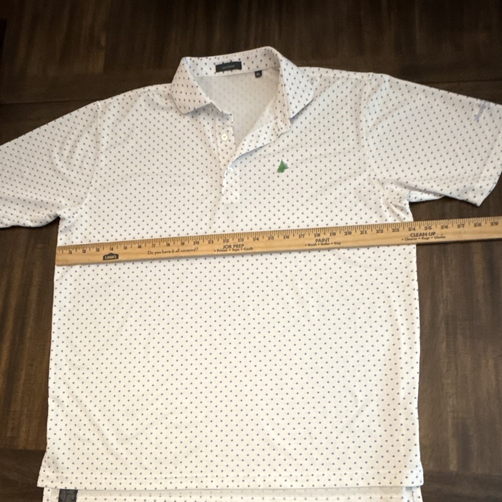 Turtleson Men's XL White/Blue Polka Dot Stretch Golf Polo Shirt Short Sleeve